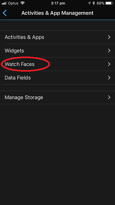 Select Watch Faces menu item